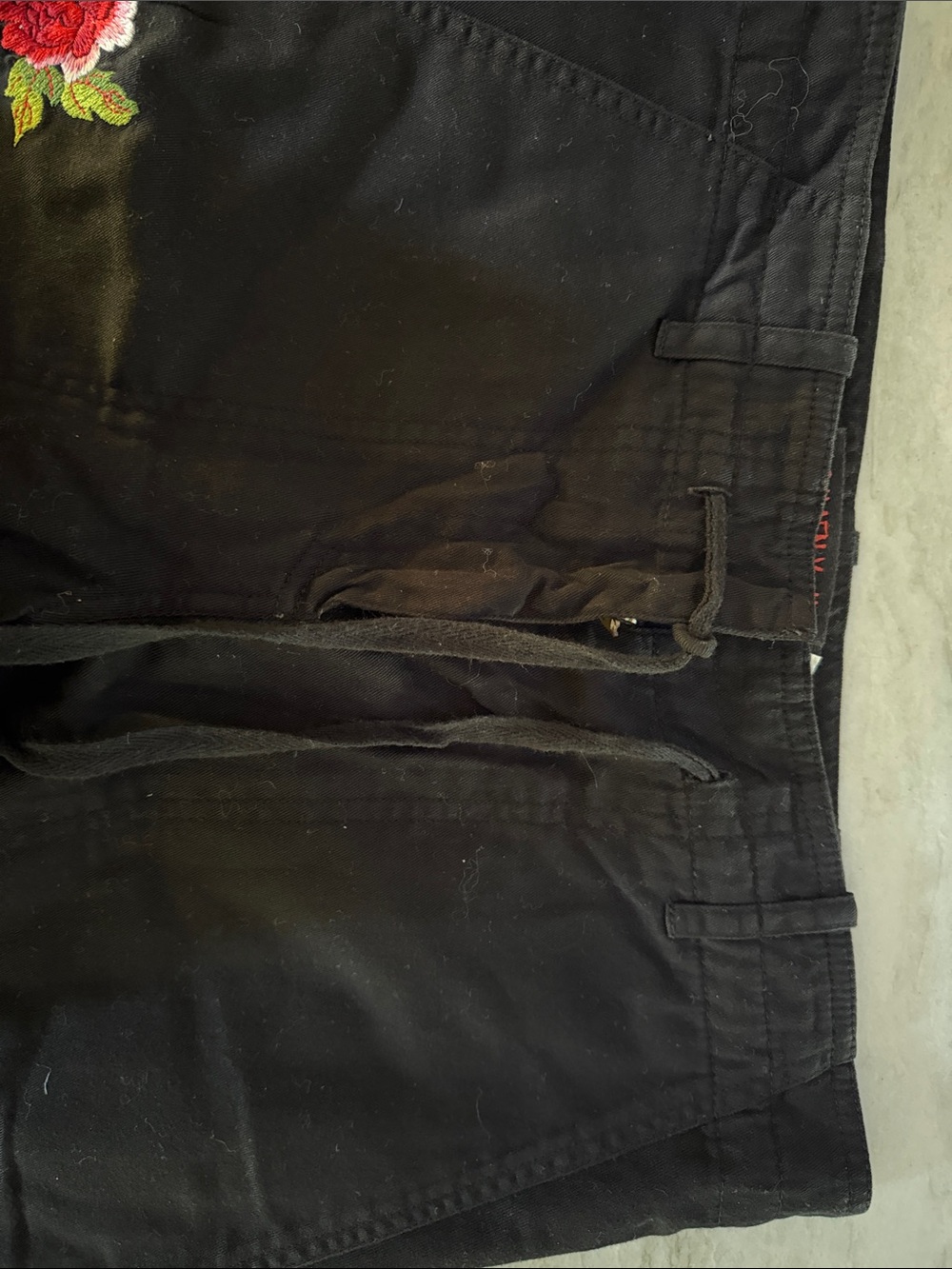 Johnny Was Black Embroidered Crane Cargo Pants with Pink & Green Floral Accents - Picture 7 of 11